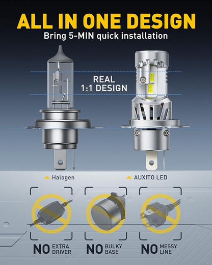 AUXITO 9003 H4 LED Bulb, 900% Brighter, 3 Min Quick Install, 20 Years Lifespan, No Flicker, 99% Compatibility