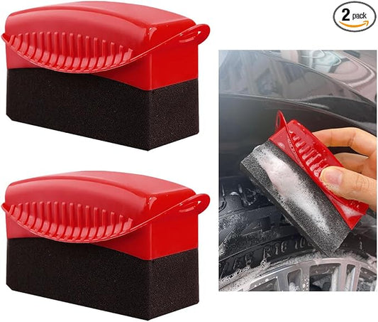 Yourkar 2 PCS Tire Shine Applicator, Flat Dressing Waxing Sponge Pads With Lid Cover, Reusable Polishing Cleaning Foam Applicators With Rectangular Box, Car Accessories (Red)