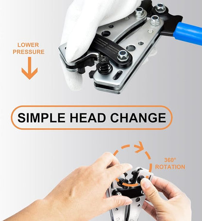 Sanuke Battery Cable Lug Crimping Tool for AWG10-1/0, Wire Crimper with 78pcs Copper Lug Ring Terminal Connectors, 110pcs Heat Shrink Tubing, Electrical Wire Crimping Tool Set