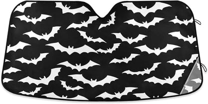 White Bats on Black Windshield Sun Shade for Car Auto SUV Truck Foldable Front Window Sunshade Sun Visor Protector Block UV Rays Reflect Heat, 55" x 28"