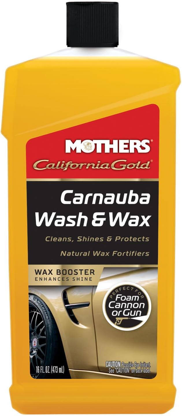 Mothers California Gold Carnauba Wash & Wax, 16 oz. — Cleans, Shines & Protects – Gentle, pH Balanced, Ultra-Sudsy, Spot-Free, Brilliant Finish, Biodegradable & Won't Strip Wax or Ceramic (05676)