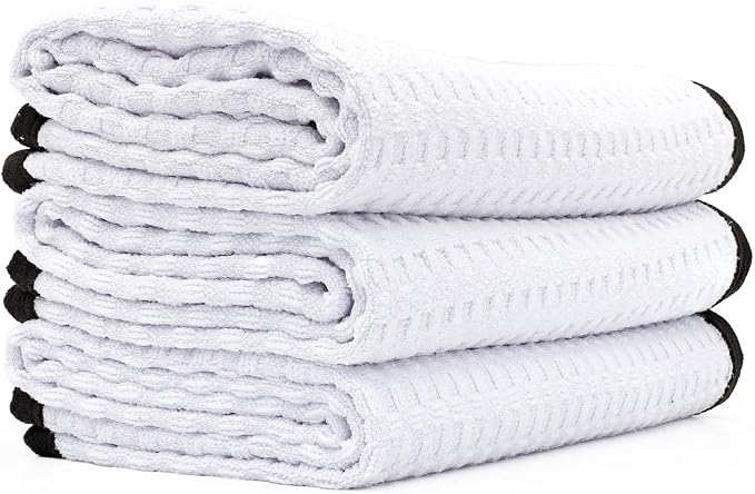 The Rag Company - Dry Me A River, Professional Korean 70/30 Blend Microfiber Waffle-Weave Drying & Detailing Towels, Soft Suede Edges, 390 GSM, 16x24 Inches, White, 3-Pack