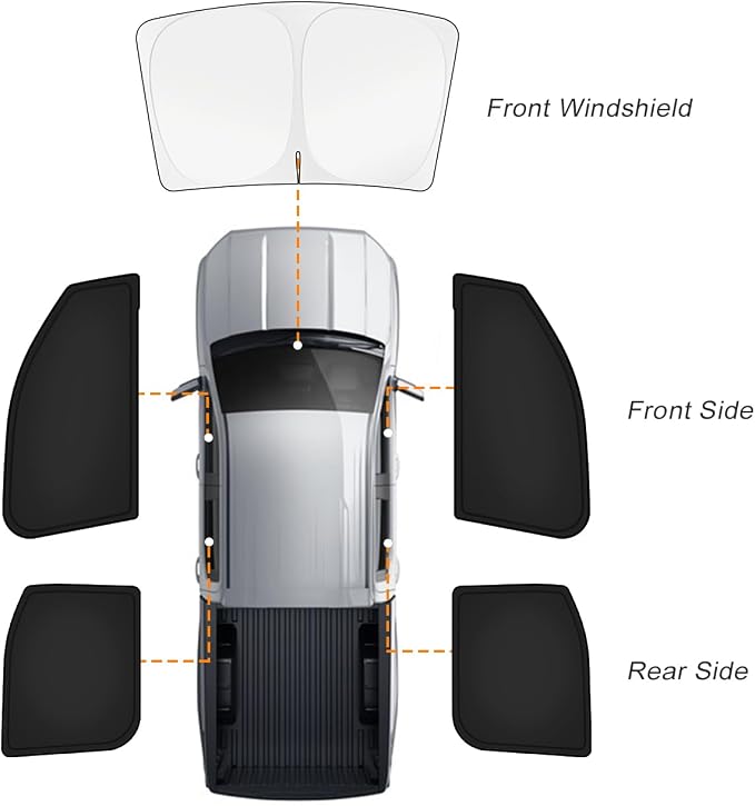 KUST Car Window Shades for Ford Ranger 2019-2025 2026 4-Door Windshield Sun Shade Side Window Cover UV Block Privacy Protection Ranger Accessories for Camping Blackout Rear Back Full Set 5PCS