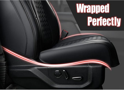Coverado Front Seat Covers for Ford F150 2015-2026, F250 F350 F450 2017-2026 SuperCrew Crew Cab, Black Leather Car Seat Covers, Full Coverage