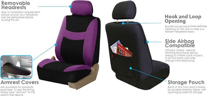 FH Group Car Seat Covers Combo Full Set with Carpet Floor mats Steering Wheel Cover and Seat Belt Pads- Universal Fit for Cars Trucks and SUVs Purple