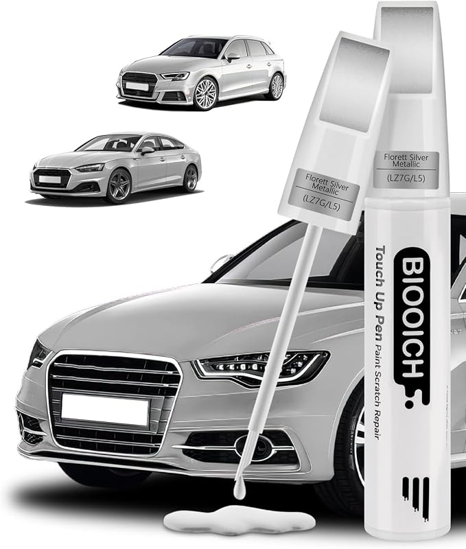 Touch Up Paint Pen Exact Color Match Car Chip and Scratch Repair (for Audi, Florett Silver Metallic(LZ7G/L5))