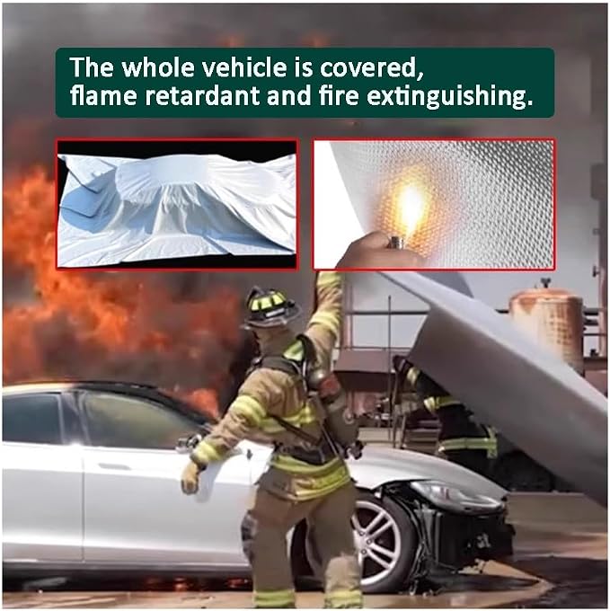 Emergency Fire Blanket for Car - 6x8m Silicone-Coated Fiberglass Fire Extinguisher, Fire Suppression Blanket for Electric & Fuel Vehicles, Survival Safety Kit with Carry Bag