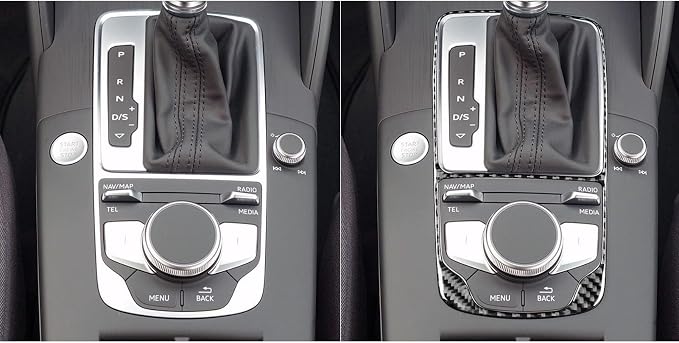 Real Premium Carbon Fiber Decor Compatible with Audi A3 S3 RS3 8V 2013 2014 2015 2016 2017 2018 2019 Car Automatic Gear Shift Panel Decal Frame Auto Interior Accessories Sticker Black