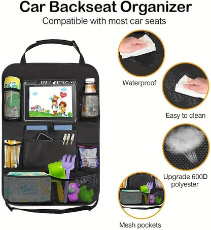 Car Backseat Organizer, Kids Seat Pockets, Back Seat Protector, Durable Strong Straps, Touchable Tablet Holder, Easy Wash, 10 Storage Pockets, 2 Pack Set