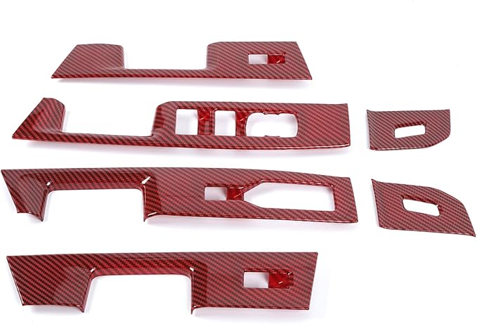 GZXinWei Interior Upgrade Accessories Door Armrest Window Control Switch Panel Trim Cover Sticker for 2021 2022 2023 2024 2025 2026 Ford F150 Red Carbon Fiber Grain