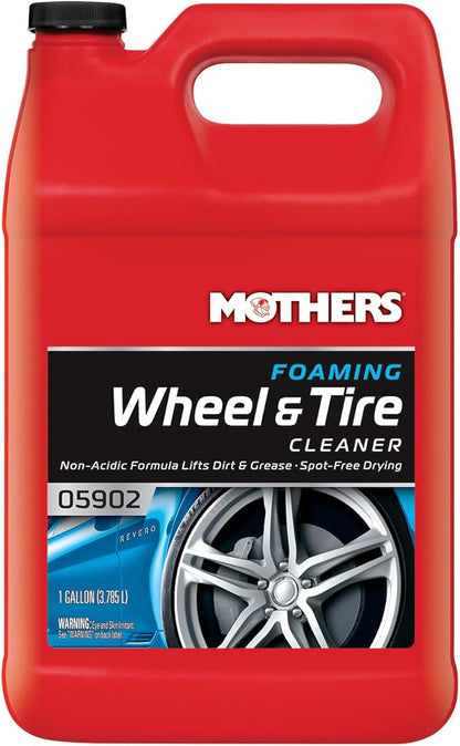 Mothers Foaming Wheel & Tire Cleaner, 1 gal. – Foaming Action Lifts Brake Dust & Grime, Safe for Factory-Coated Wheels, Restores, Cleans, Finishes Fast, Spot-Free Rinse (05902)