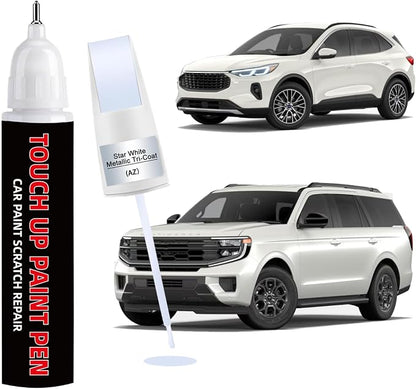 Star White Metallic Tri-Coat(AZ) Car Touch Up Paint for Ford 2-in-1 Car Scratch Repair Pen with Fine Tip&Brush, DIY Color-Code Matched Auto Paint for Rock Chips Door Scratches Paint Nicks Bumper Marks