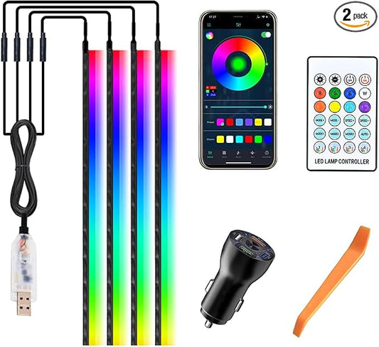 Car SUV Door Frame Ambient Light Lighting, Car Door Ambient Lights LED RGB, Automotive Auto Interior USB Neon Accent Lights Strip Accessories, App Remote Control Music Sync, Acrylic, 4 Pack*9.84ft