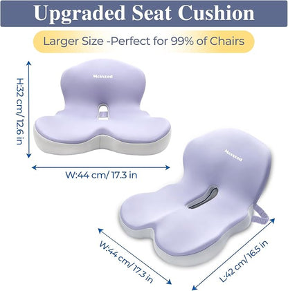 Memory Foam Seat Cushion for Sciatica & Back Pain Relief - Ergonomic Chair Pad with Adjustable Strap & Supportive Comfort Cover, Non-Slip for Car, Truck, Office Chair -Purple