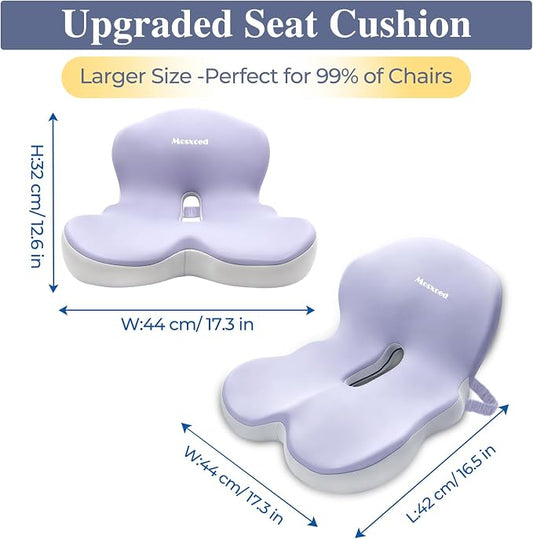Memory Foam Seat Cushion for Sciatica & Back Pain Relief - Ergonomic Chair Pad with Adjustable Strap & Supportive Comfort Cover, Non-Slip for Car, Truck, Office Chair -Purple