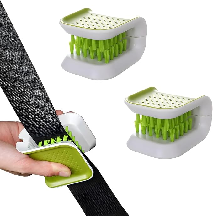KVAEY Car Seat Belt Cleaning Brush, U-Shaped Auto Interior Washing Brush with Double-Sided Bristles, Closeable Safety Belt Bristle Scrubber Cutlery Cleaner Brush for Car Home (2 PCS)