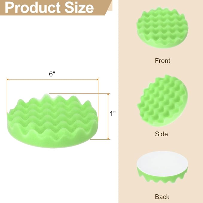 HARFINGTON 3pcs Buffing Sponge Pads 6" Polishing Wheel Waffle Finishing Grip Pad Car Buffer Polisher with Hook and Loop Back for Car Detailing Polishing Waxing, Green