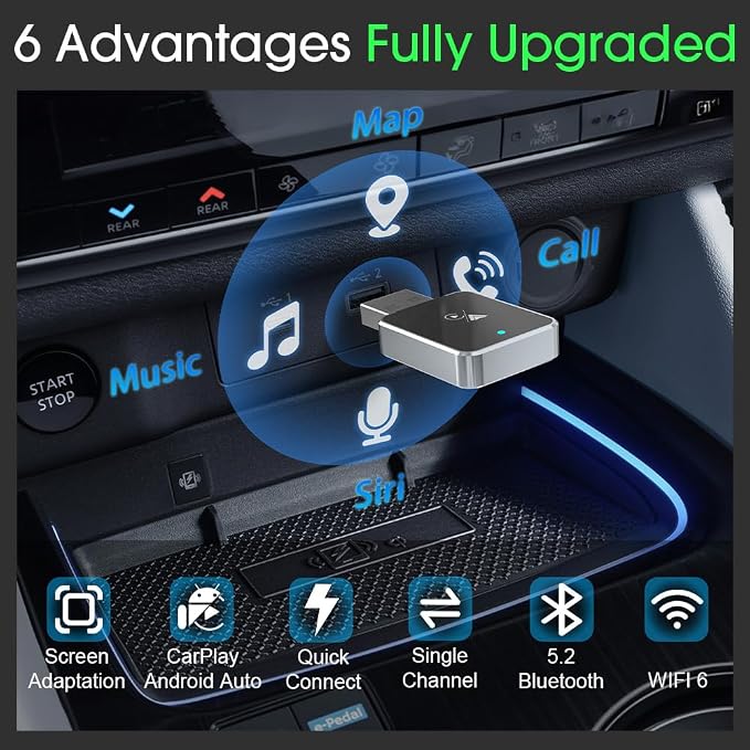 2026 Upgraded Wireless CarPlay & Android Auto Adapter – Convert Wired to Wireless, Fast Auto-Connect, Stable No-Lag Connection, Plug & Play USB-C Dongle(Silver)
