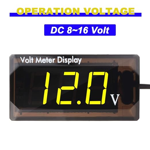 2 Pieces DC 4 to 28V Car Digital Voltmeter 12V Voltage Meter Car Audio Gauge LED Display 12V Waterproof Voltage Gauge Meter for Motorcycle (Yellow Light)
