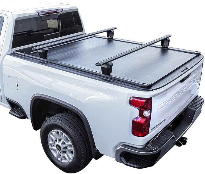 Syneticusa AR Automatic Retractable Truck Bed Cover with Crossbars for Silverado Sierra 2500 3500 2020–2026 | 6’8” 82.2” Bed | Aluminum Hard Tonneau Cover | Waterproof, Low-Profile