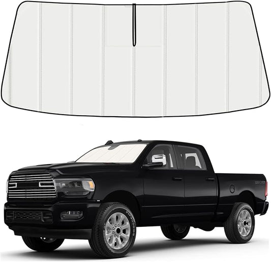 Windshield Sun Shade for Dodge RAM 2500 3500 2019-2025 2026, Front Window Visor Accessories, Folding Design Blocks Heat & UV Rays Maintain Cool Interior and Save Space