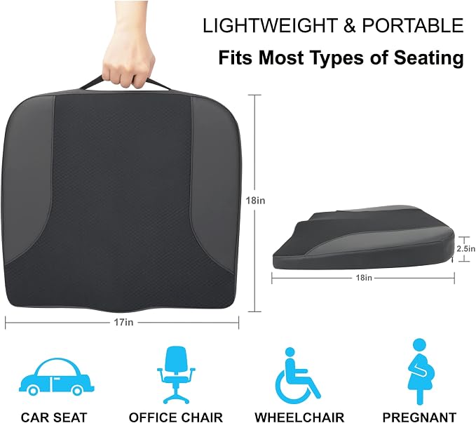 Allaboutsla Car Seat Cushion, Car Seat Cushions for Driving with Comfort Memory Foam - Sciatica & Back Pain Relief, Suitable for Car, Truck, Office Chair (Black)