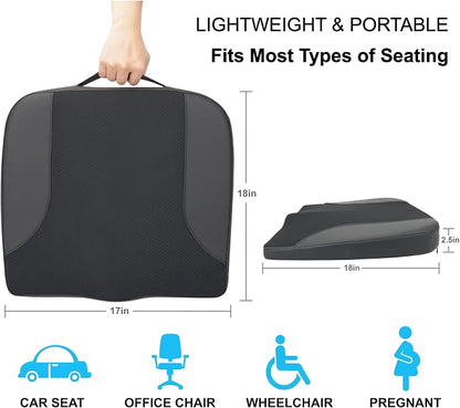 Allaboutsla Car Seat Cushion, Car Seat Cushions for Driving with Comfort Memory Foam - Sciatica & Back Pain Relief, Suitable for Car, Truck, Office Chair (Black)