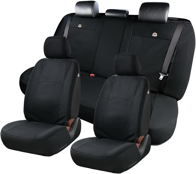 Coverado Canvas Universal Car Seat Covers - Rear & Auto Seats Protectors for Kids & Dogs - Fits Most Vehicles Trucks SUVs/Black