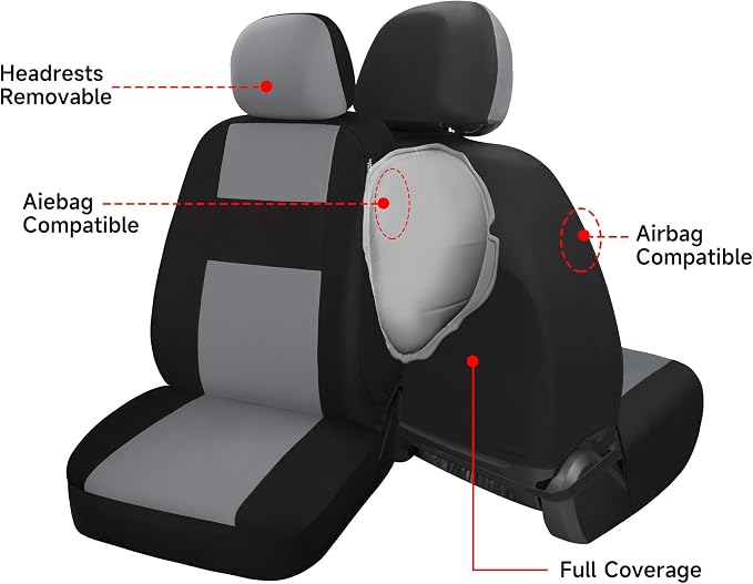 VarCozy Seat Covers for Car Front Pair, Breathable Cloth Front Car Seat Covers, Universal Cloth Seat Covers for SUV Sedan Van, Automotive Interior Covers, Airbag Compatible