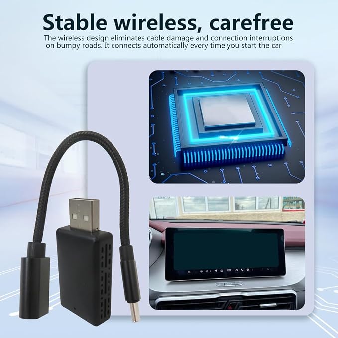 USonline911 Fast and Stable 2-in-1 Upgraded Car Play Wireless Adapter with 5Ghz WiFi and BT 5.0 Transmission Module Plug and Play for Androi-d Auto Wireless Adapter