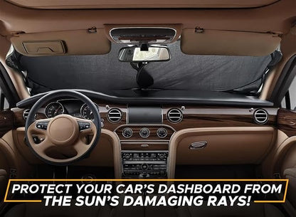 EcoNour Car Windshield Sunshade | Blocks 99% Heat & Keeps Interior Cool | Universal Fits Cars, SUVs, Trucks | Automotive Sun Screen, Visor & Car Accessories for Summer | Medium (64x32 Inches)