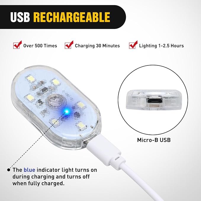 Nilight Wireless Magnetic LED Interior Lights, 2 PCS White USB Rechargeable Universal Mini Sticky Footwell Ambient Atmosphere Reading Lamp with Touch Sensor, Portable Night Lighting for Car Truck