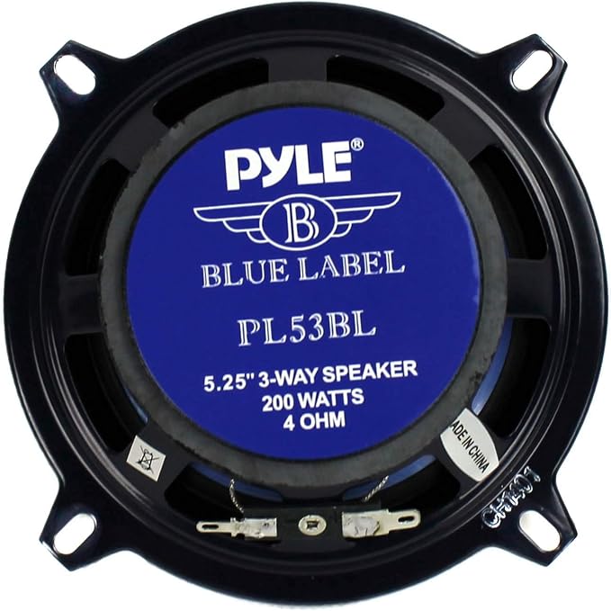 Pyle 5.25” Car Sound Speaker (Pair) - Upgraded Blue Poly Injection Cone 3-Way 200 Watt Peak w/Non-fatiguing Butyl Rubber Surround 100-20Khz Frequency Response 4 Ohm & 1" ASV Voice Coil