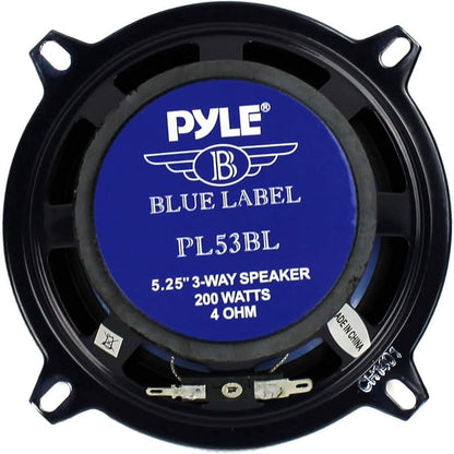 Pyle 5.25” Car Sound Speaker (Pair) - Upgraded Blue Poly Injection Cone 3-Way 200 Watt Peak w/Non-fatiguing Butyl Rubber Surround 100-20Khz Frequency Response 4 Ohm & 1" ASV Voice Coil