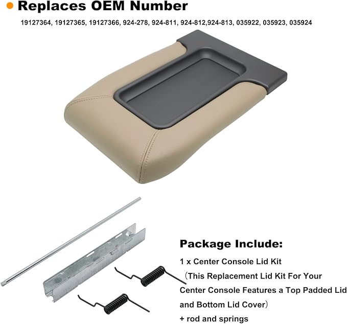 NHILES Center Console Lid Replacement Kit for 1999 2000 2001 2002 2003 2004 2005 2006 2007 Silverado/Avalanche/Suburban/Sierra/Yukon Replaces Number 19127364, 19127365, 19127366 (Beige)