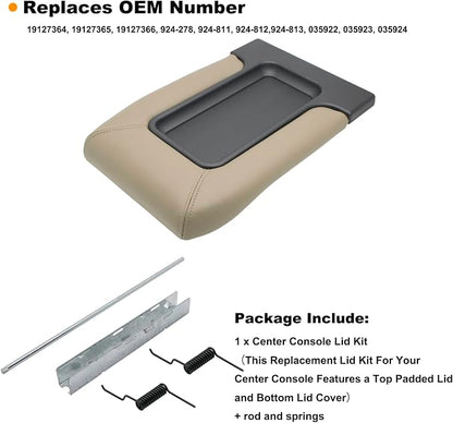 NHILES Center Console Lid Replacement Kit for 1999 2000 2001 2002 2003 2004 2005 2006 2007 Silverado/Avalanche/Suburban/Sierra/Yukon Replaces Number 19127364, 19127365, 19127366 (Beige)