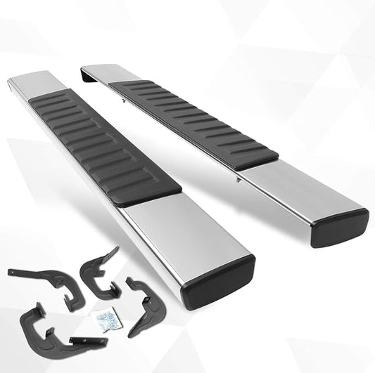 Pair of 6" Chrome Stainless Steel Running Boards Side Steps Nerf Bars Compatible with 07-19 Silverado Sierra Regular Cab