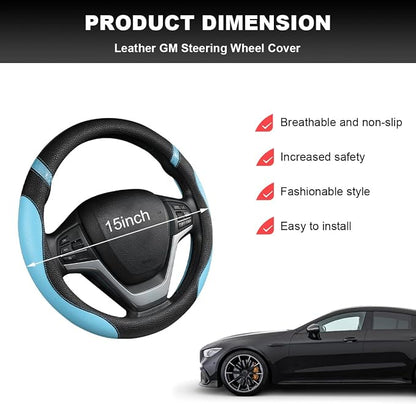 Car Steering Wheel Cover, 15 Inch Premium Leather Breathable Non-Slip Wheels Wrap, Universal Auto Comfortable Steering Wheel Protector for SUV Truck Van, Car Accessories (Blue)