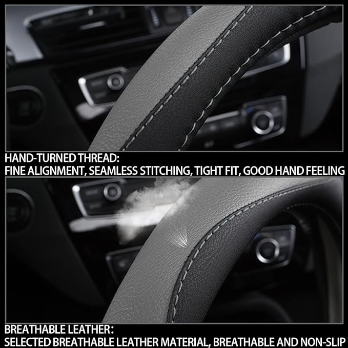 BESULEN Car Steering Wheel Cover, Soft Leather Steering Wheel Protector, Universal Non-Slip Steering Wheel Covers, Comfortable Grip Sweat-Absorbent, Automotive Interior Accessories