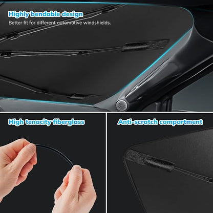 [2025 Latest] SEPORUD Car Windshield Sunshade Umbrella - Double-Layer Design, 5 Layers UV Block Coating. Blocks up to 99% UV, Reduces Heat. Durable Structure, Glass Fiber Material（61 "x33