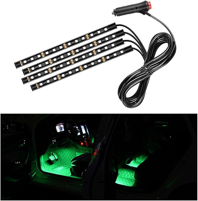Ohleats Car LED Strip Light, 48 LED RGB Auto Interior Atmosphere Lights, Cigarette Lighter Under Dash Ambient Night Light, Interior Lamp Lighting Kit (Green, Cigarette Lighter)