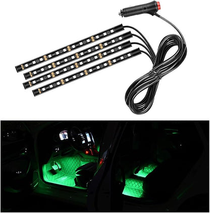 Ohleats Car LED Strip Light, 48 LED RGB Auto Interior Atmosphere Lights, Cigarette Lighter Under Dash Ambient Night Light, Interior Lamp Lighting Kit (Green, Cigarette Lighter)