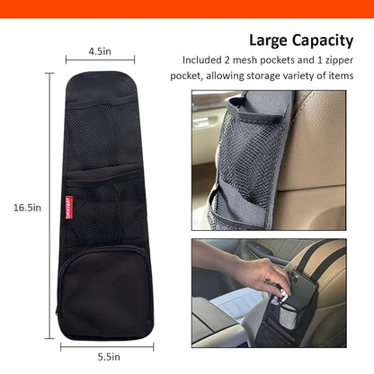 Car Seat Side Organizer, Auto Seat Storage Hanging Bag, Phones, Drink, Stuff Holder with Mesh Pocket for Cars, SUV & Truck 2 Pack