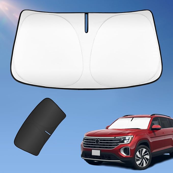 Sun Shade Sunshade for Volkswagen Atlas 2018-2025 2026 Windshield Cover, 4-Layers Sun Shield 250T Silver Coating Sun Visor for VW Atlas Cross Sport Foldable Window Shade Blocks UV Rays Accessories