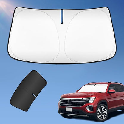 Sun Shade Sunshade for Volkswagen Atlas 2018-2025 2026 Windshield Cover, 4-Layers Sun Shield 250T Silver Coating Sun Visor for VW Atlas Cross Sport Foldable Window Shade Blocks UV Rays Accessories