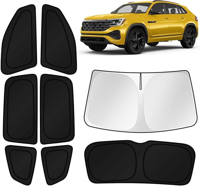 KUST Car Window Shades for 2018-2025 2026 Volkswagen Atlas Accessories Windshield Sun Shade Side Rear Window Covers Sunshade Privacy Protection for Camping Blackout UV Block Full Set 8PCS