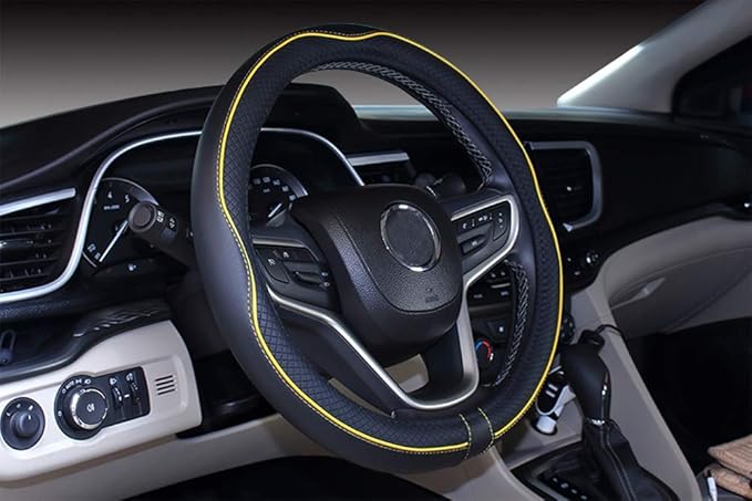 Mayco Bell Small Size Steering Wheel Cover Anti-Slip,Safety,Soft,Breathable,Durable,Full Surround,Comfortable Grip Microfiber Leather (14-14.25 inch, Black Yellow)