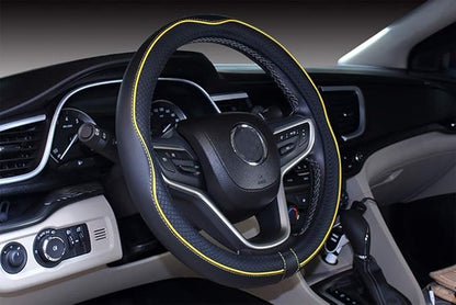 Mayco Bell Small Size Steering Wheel Cover Anti-Slip,Safety,Soft,Breathable,Durable,Full Surround,Comfortable Grip Microfiber Leather (14-14.25 inch, Black Yellow)