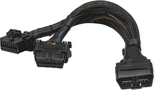 OBD2 Splitter, 16 Pin 1×Male to 2×Female Extension Connector Cable Splitter, Universal OBDII Extension Y Flat Ribbon Cord Adapter for Car Diagnostic Scanner, Car Accessories