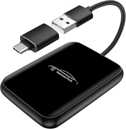 Wireless CarPlay Adapter for Apple iPhone | Mini USB Design for Convert Wired to Wireless Car Play Adapter - No Latency from iOS 10+ to Screen w/USB C (Black)